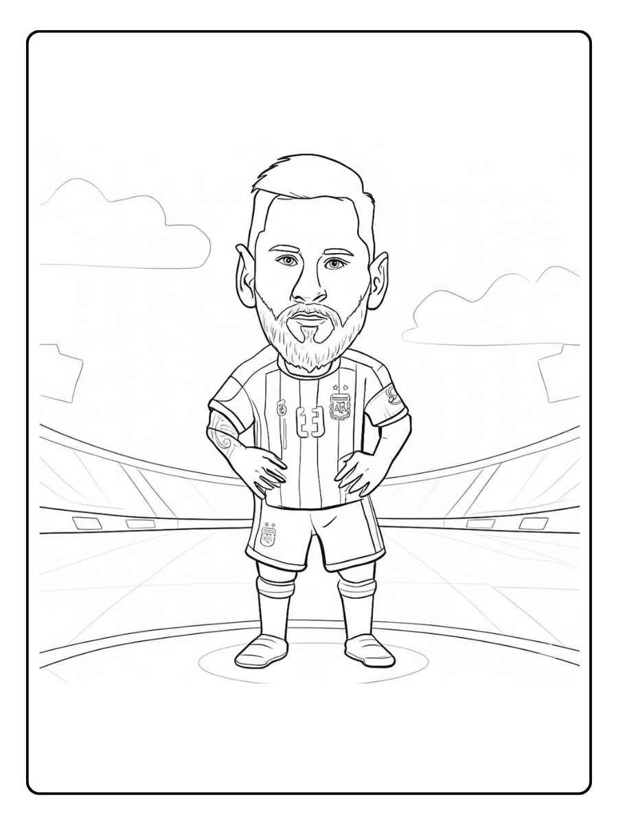 Coloriage Messi petit format sur le terrain