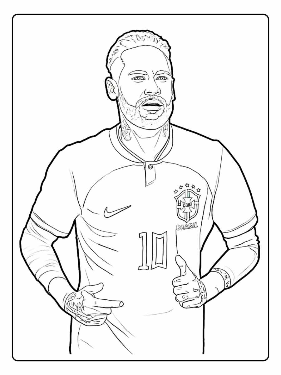 Coloriage Neymar célébrant un but avec le maillot du Brésil