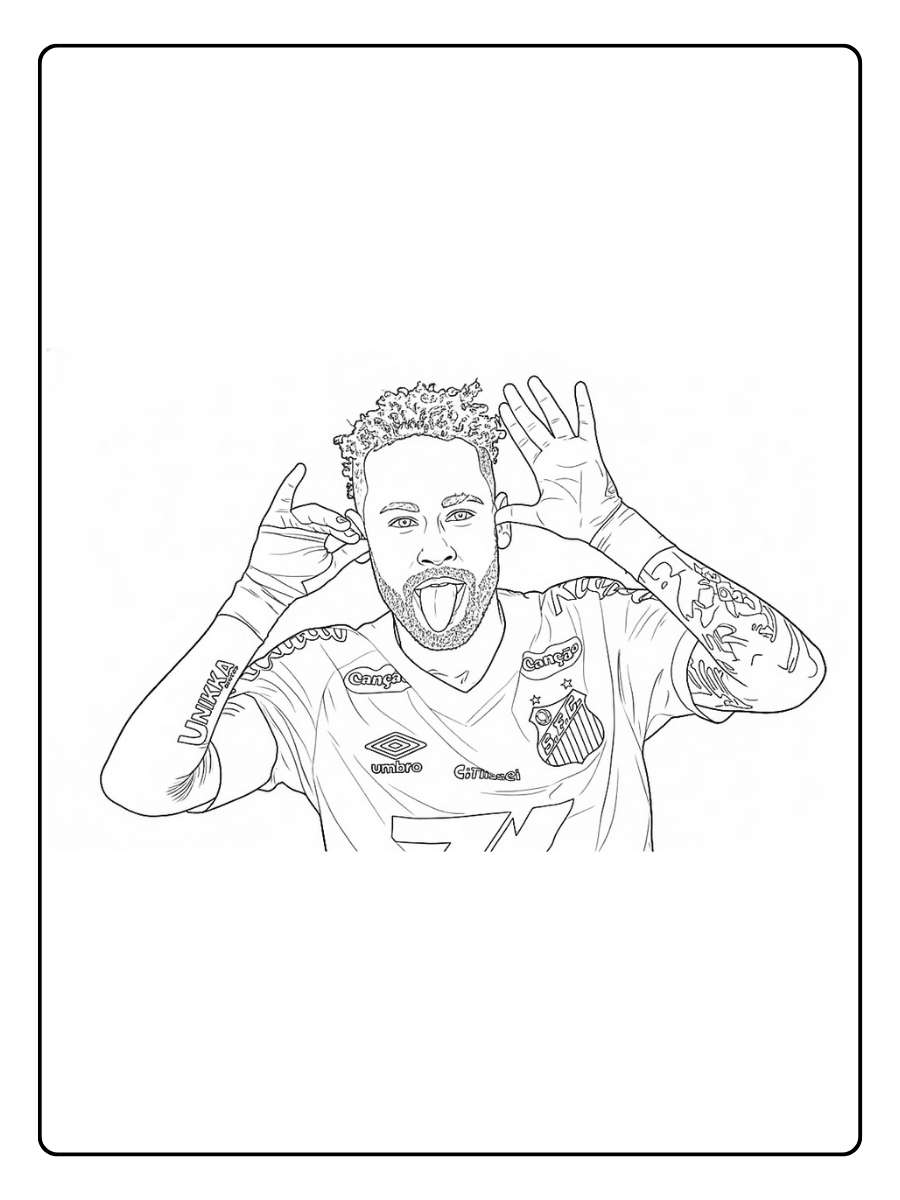 Coloriage Neymar célébration avec geste des mains près des oreilles