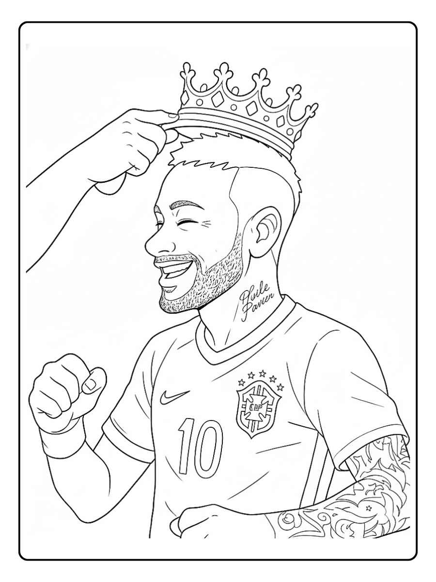 Coloriage Neymar (Gratuit PDF À Imprimer) 1 Coloriage Neymar portant une couronne, roi du football