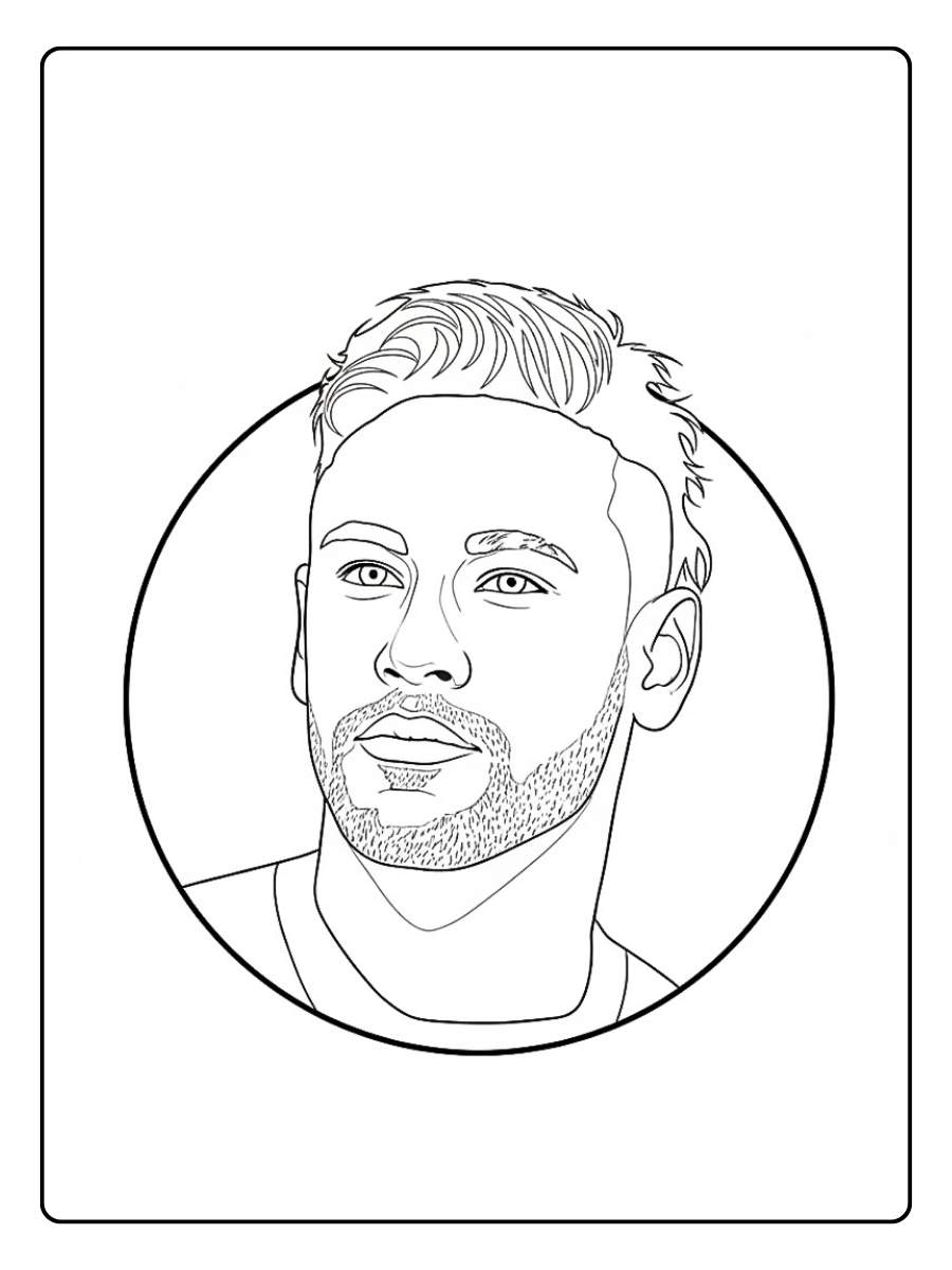 Coloriage Neymar portrait dans un cadre circulaire style minimaliste