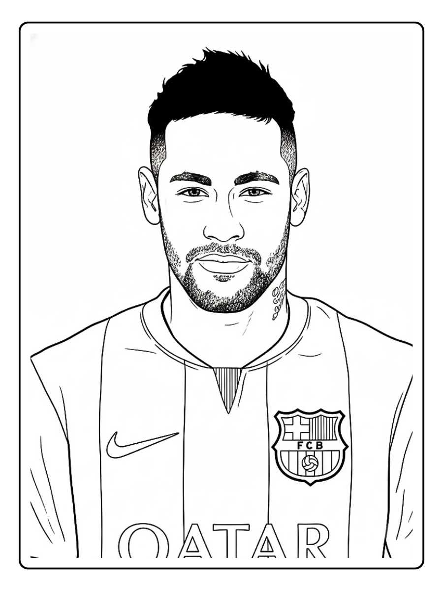 Coloriage Neymar portrait réaliste avec le maillot du FC Barcelone