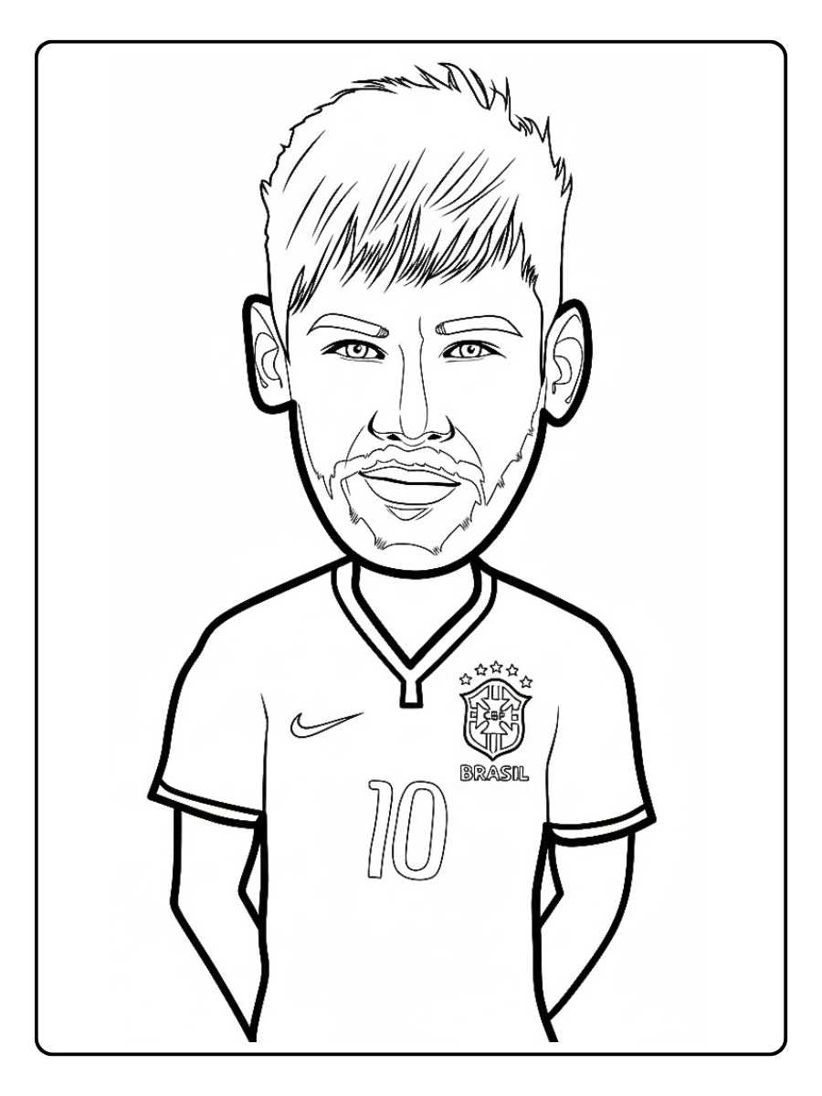 Coloriage Neymar portrait souriant en maillot du Brésil
