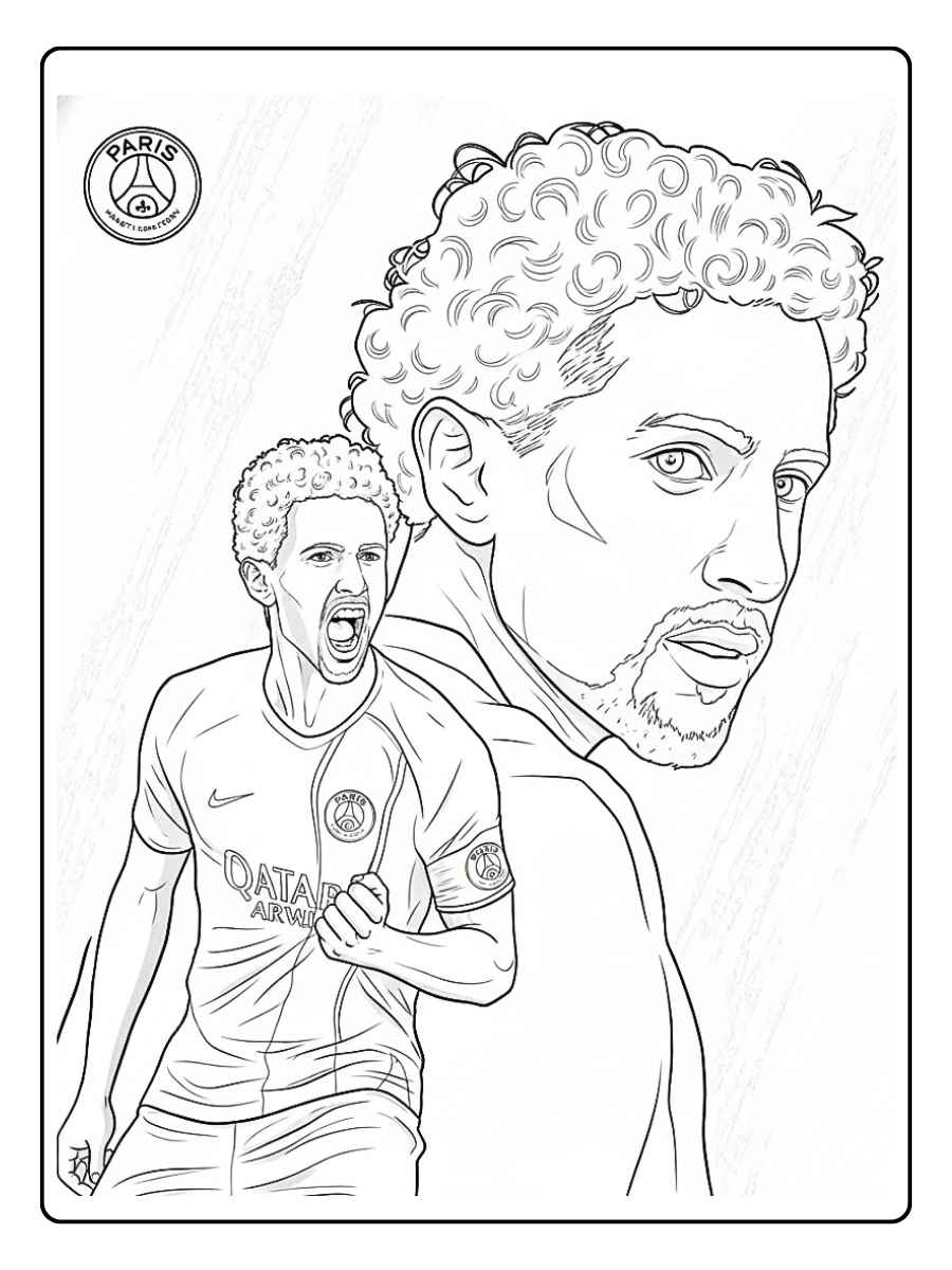 Coloriage PSG joueur du Paris Saint Germain en portrait réaliste