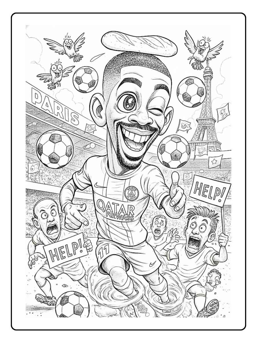 Coloriage PSG joueur vedette du Paris Saint Germain en action