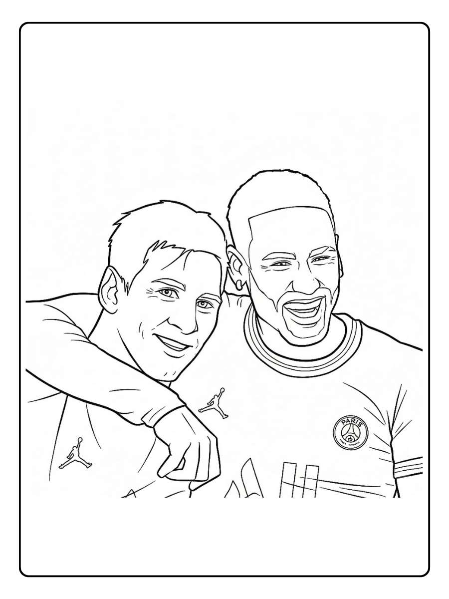 Coloriage PSG joueurs du Paris Saint Germain célébrant ensemble