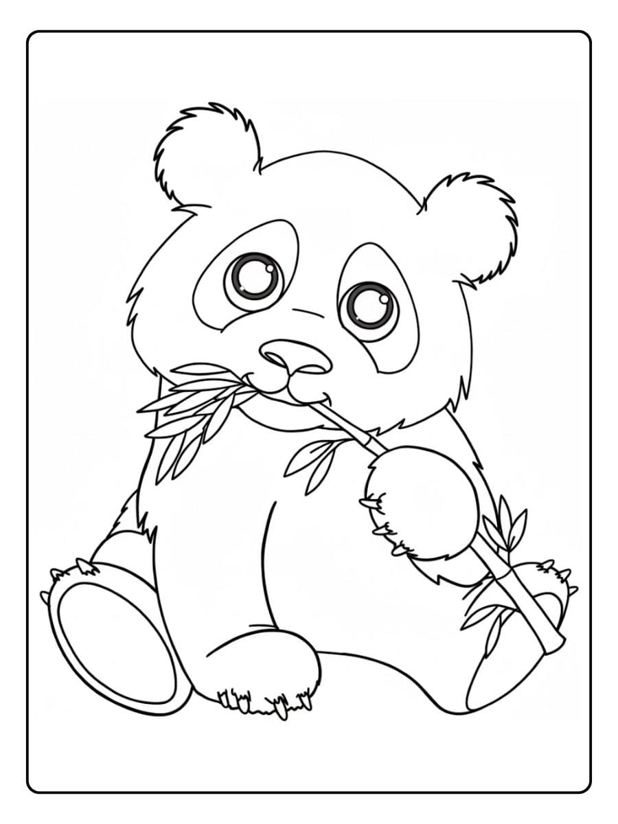 Coloriage Panda Mignon Mangeant du Bambou