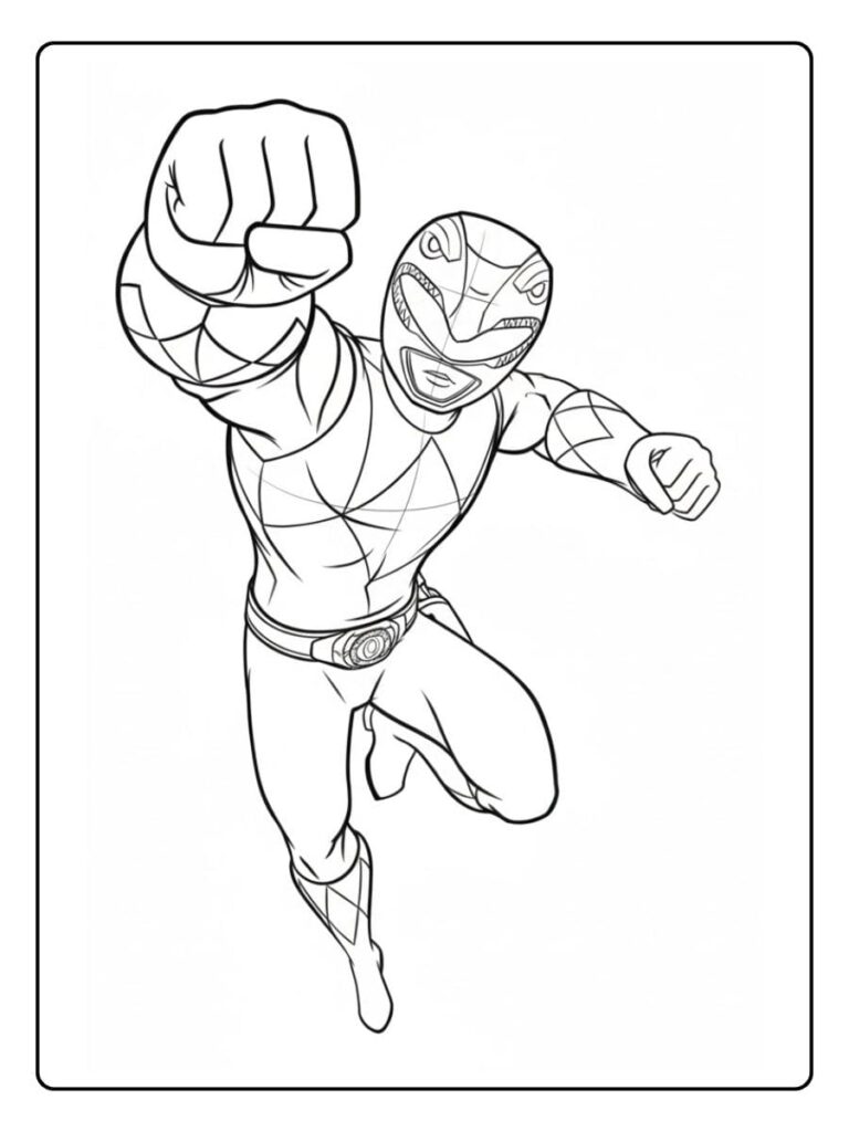 Coloriage Gratuit à Imprimer – Dessins à Colorier PDF & PNG 173 Coloriage Power Ranger assis en posture héroïque