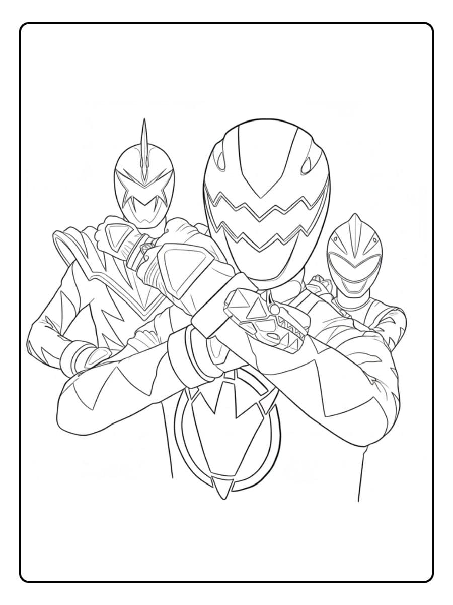 Coloriage Power Ranger équipe prête au combat