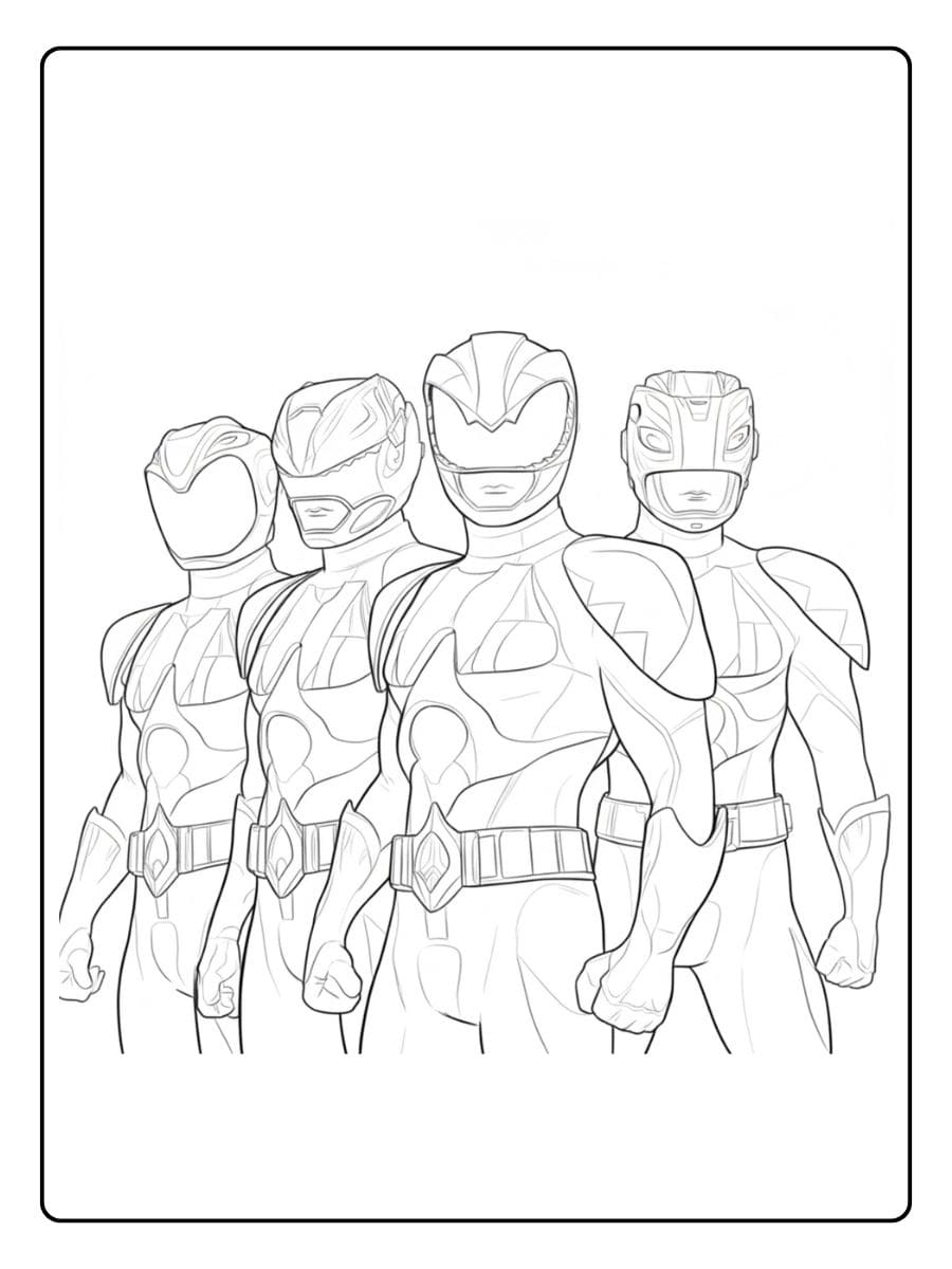 Coloriage Power Ranger groupe de héros légendaires