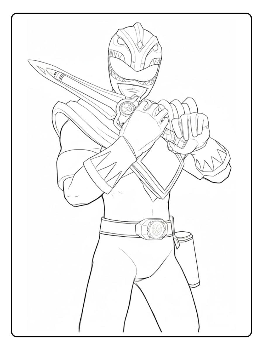 Coloriage Power Ranger guerrier solitaire en armure