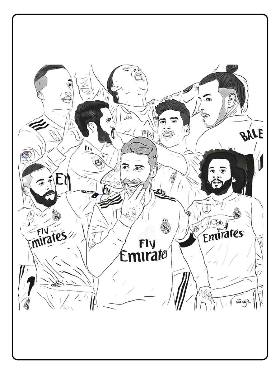 Coloriage Real Madrid action de match, joueur en mouvement