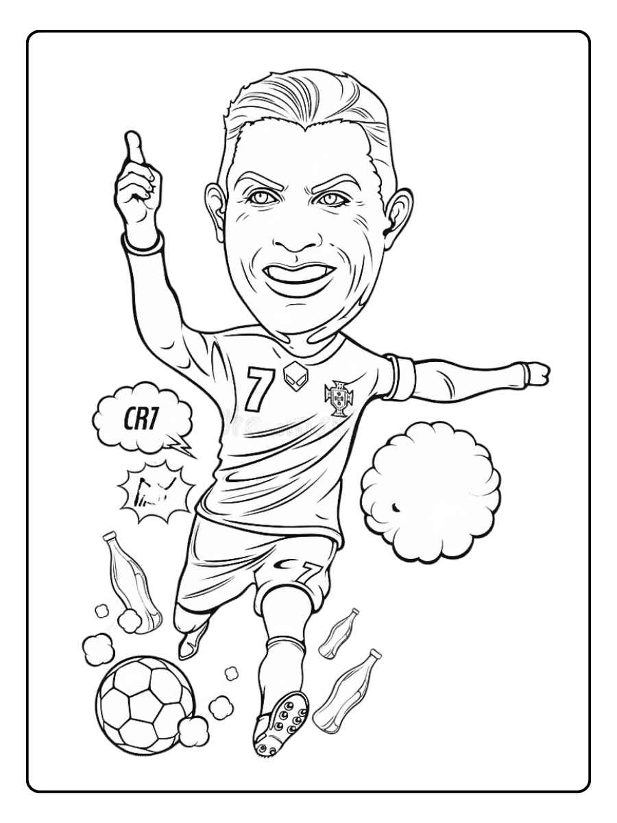 Coloriage Ronaldo cartoon célébrant un but mythique