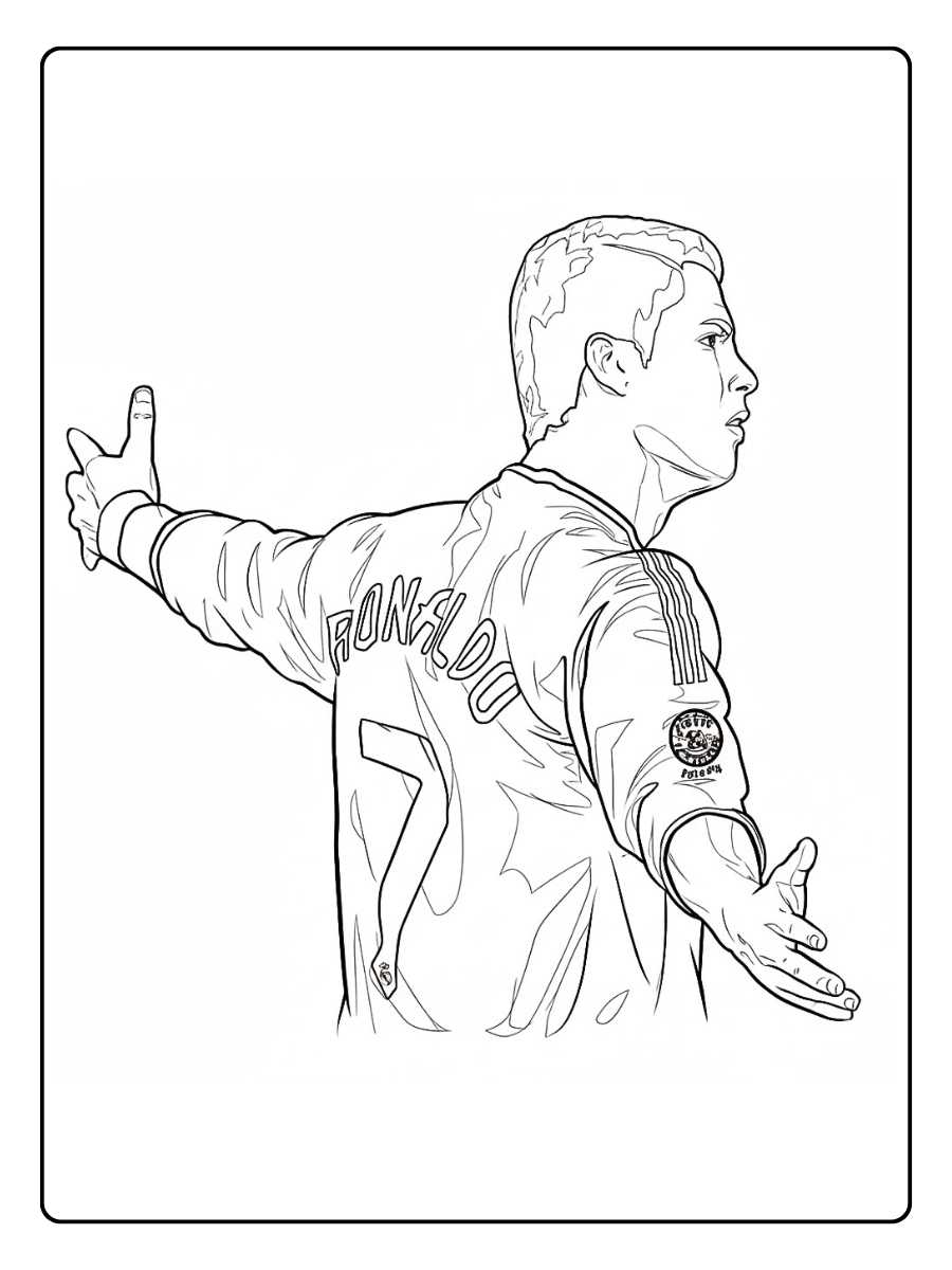 Coloriage Ronaldo célébrant un but bras ouverts