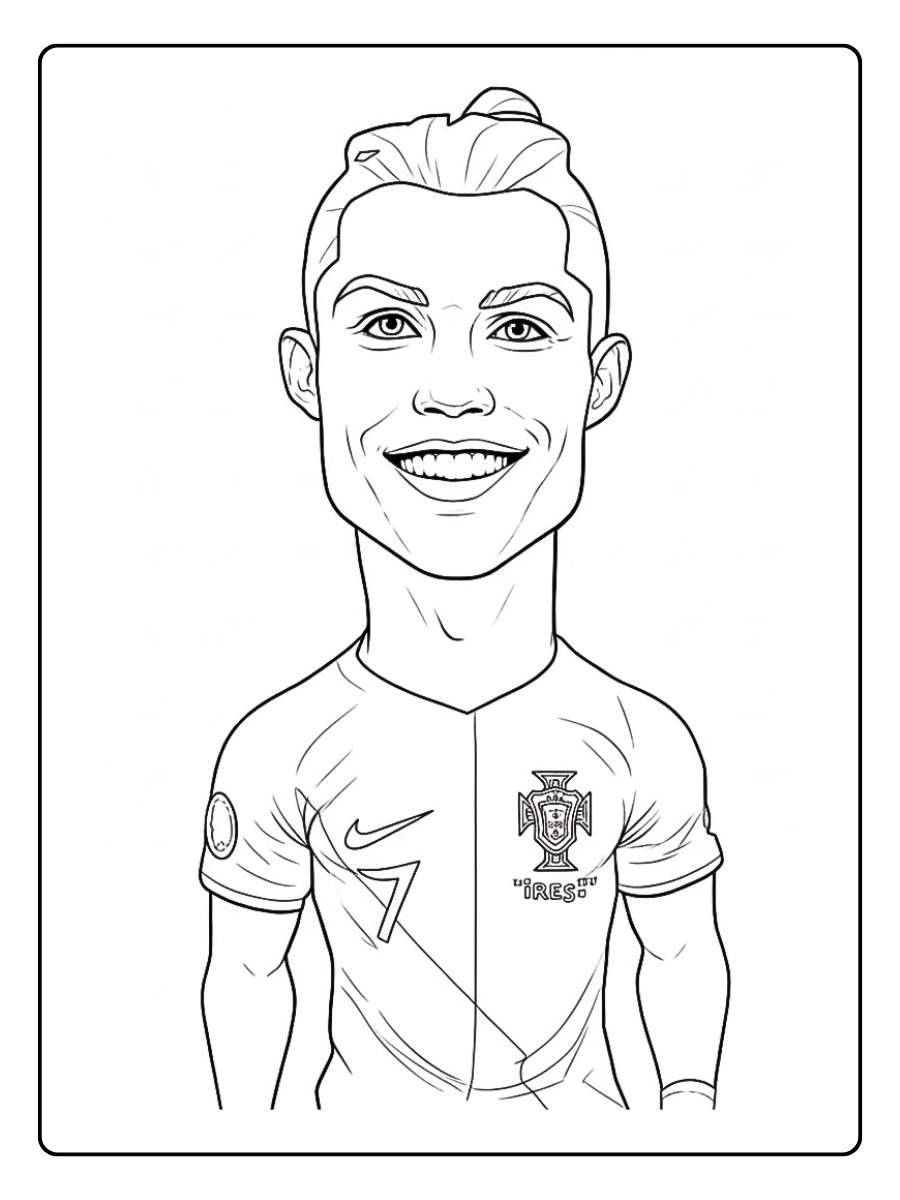Coloriage Ronaldo portrait souriant en tenue du Portugal