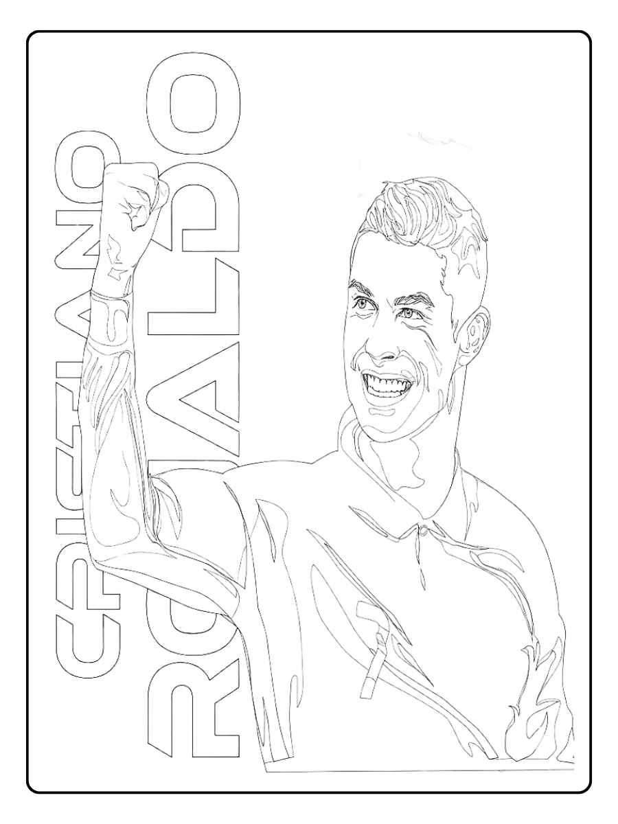 Coloriage Ronaldo style illustration avec son nom en arrière plan