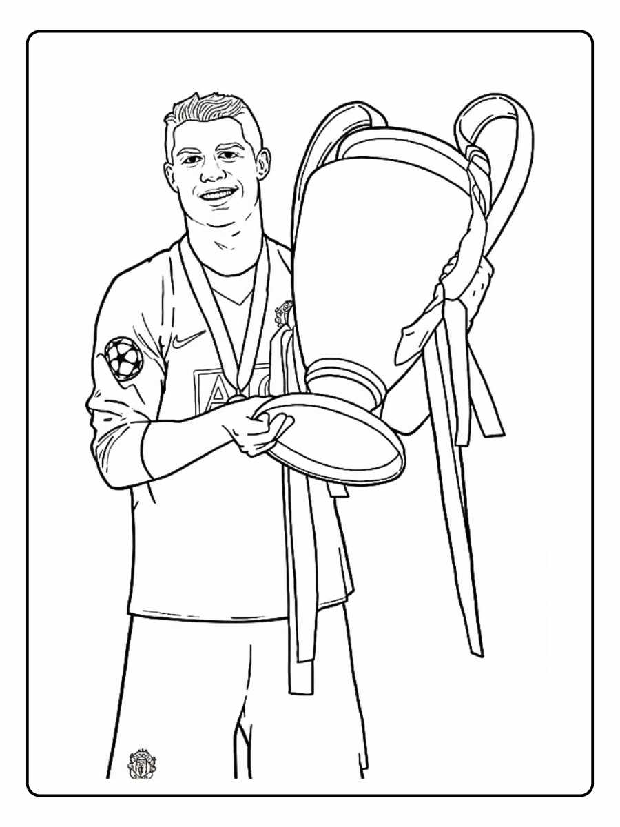 Coloriage Ronaldo tenant un trophée de la Ligue des champions