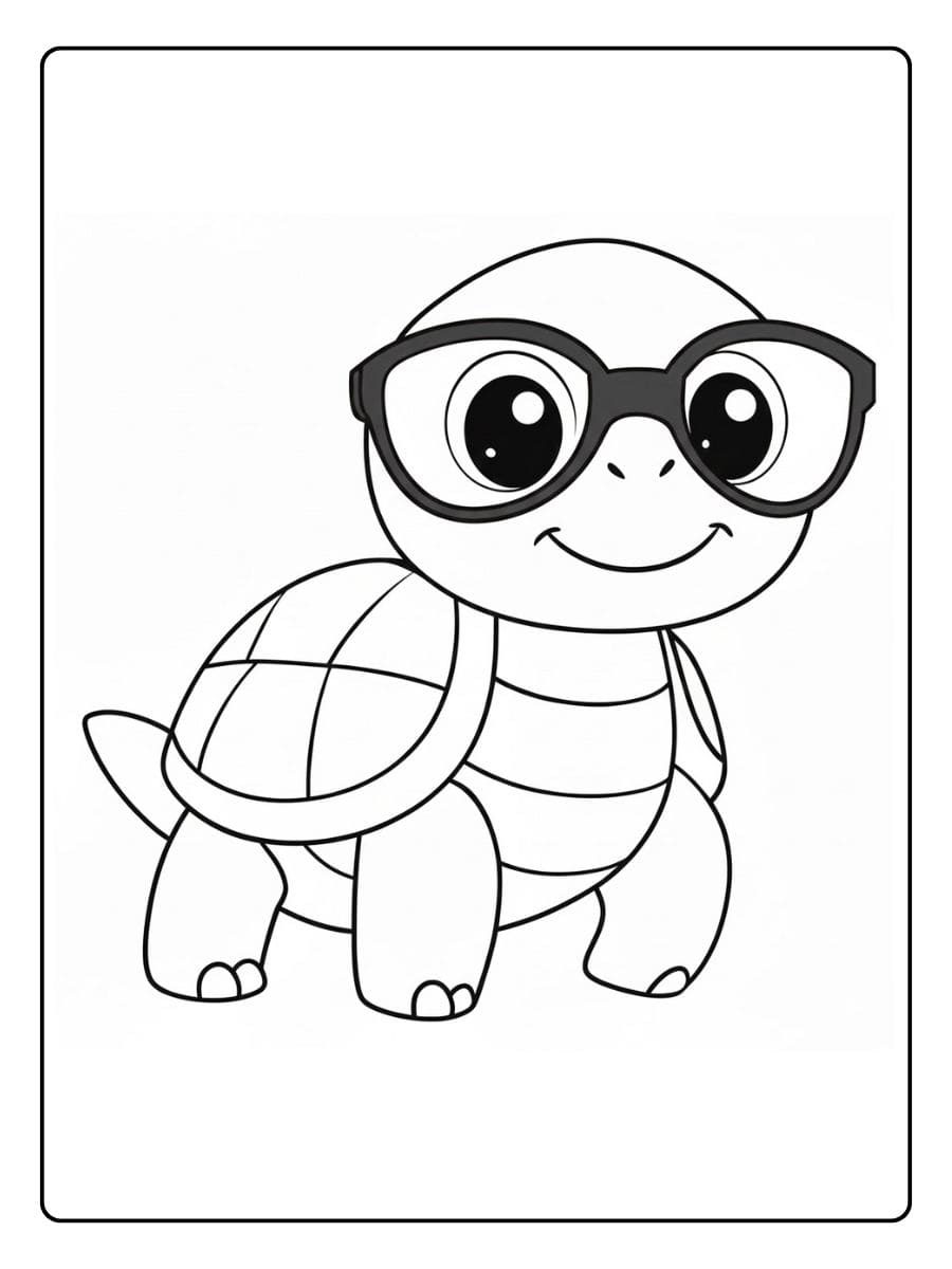 Coloriage Tortue Mignonne avec Lunettes