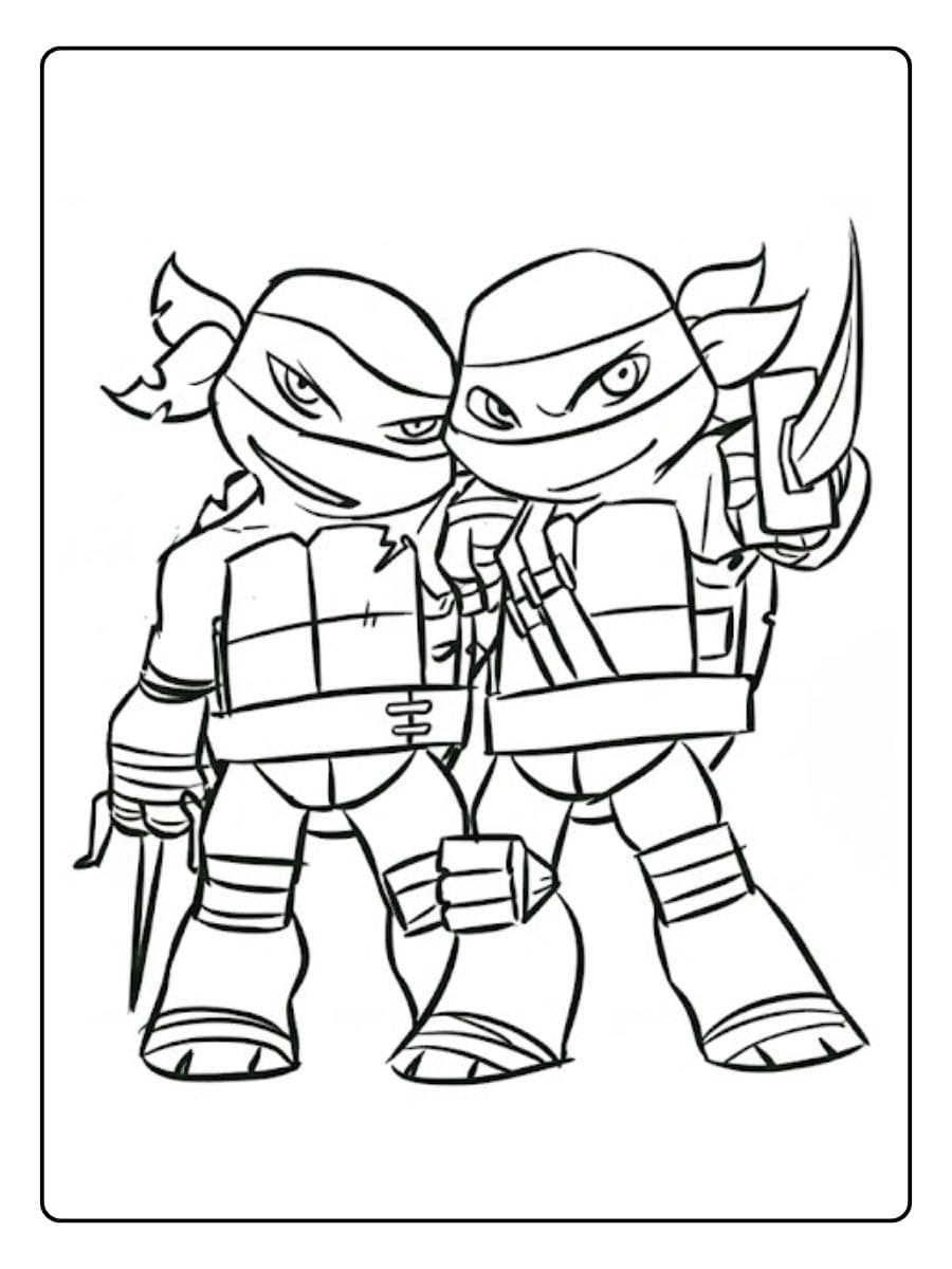 Coloriage Tortues Ninja Deux Héros Prêts au Combat