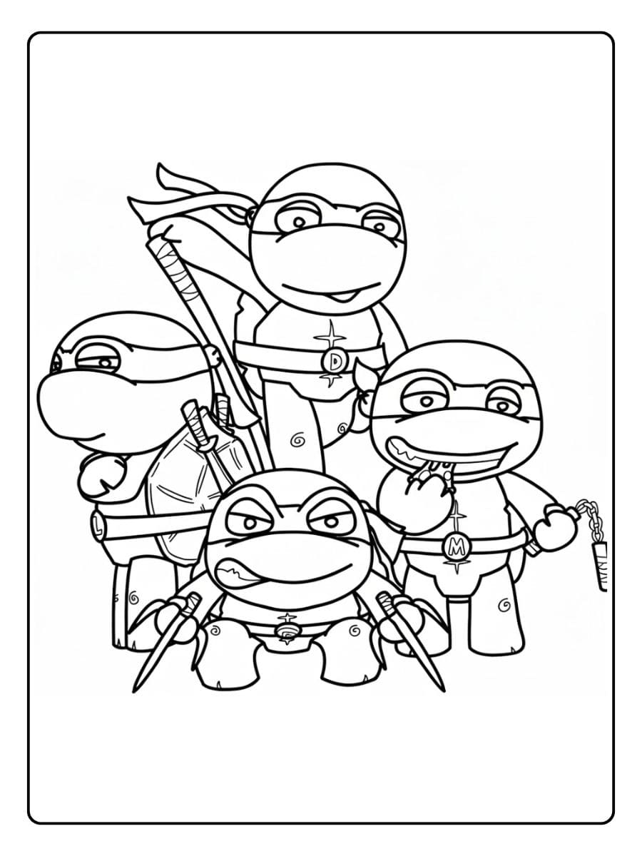 Coloriage Tortues Ninja Kawaii à imprimer