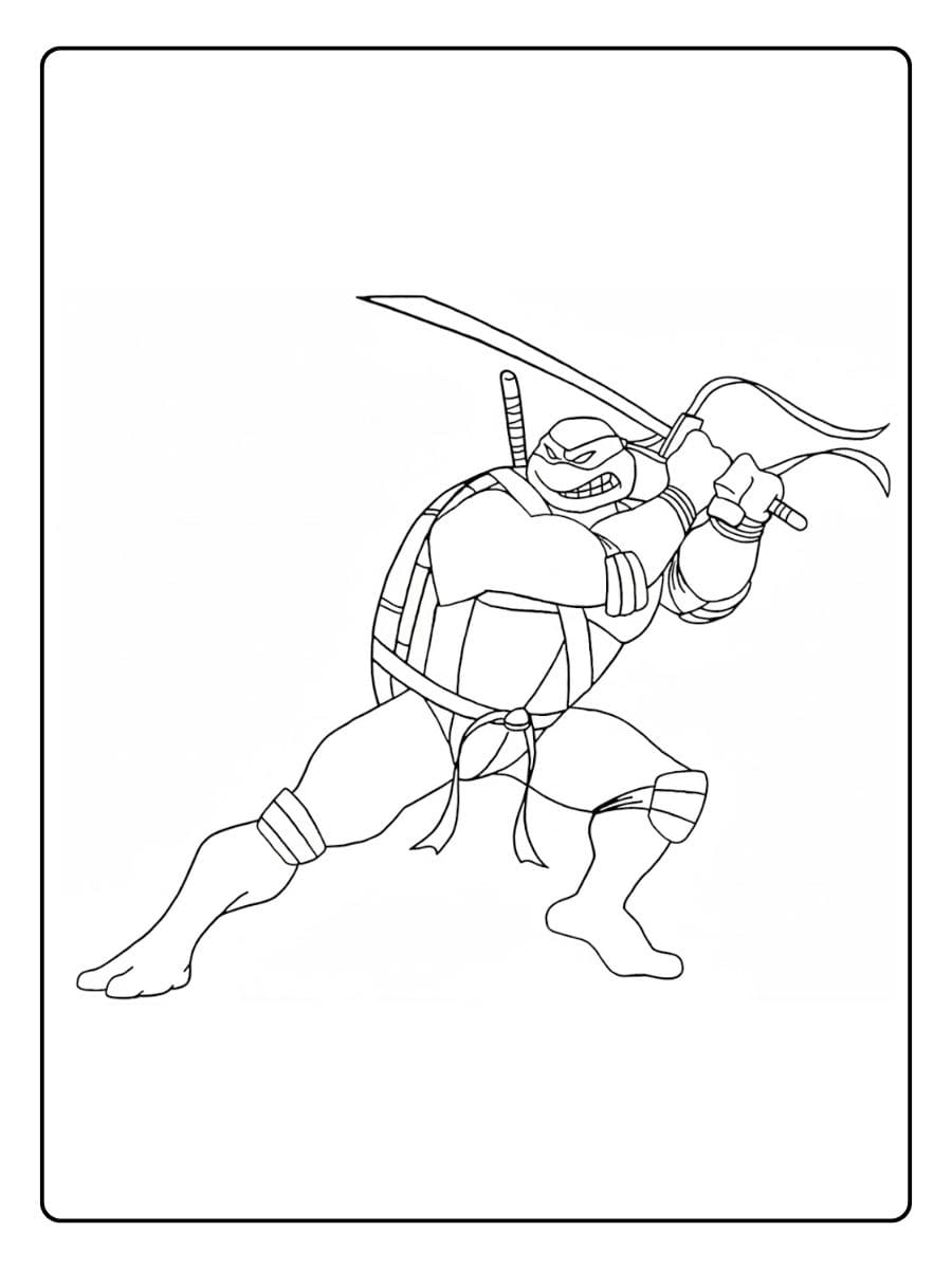 Coloriage Tortues Ninja Leonardo au combat