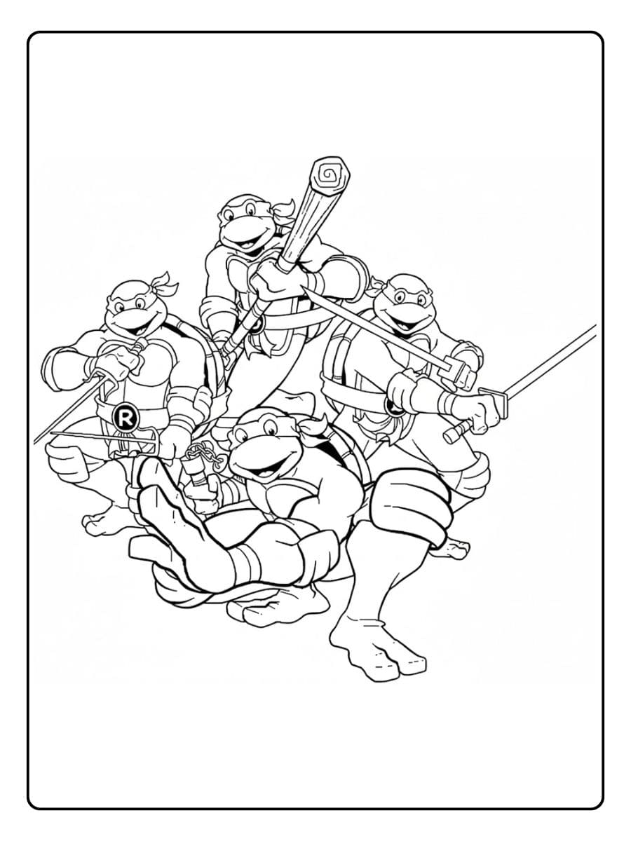 Coloriage Tortues Ninja L'équipe au complet