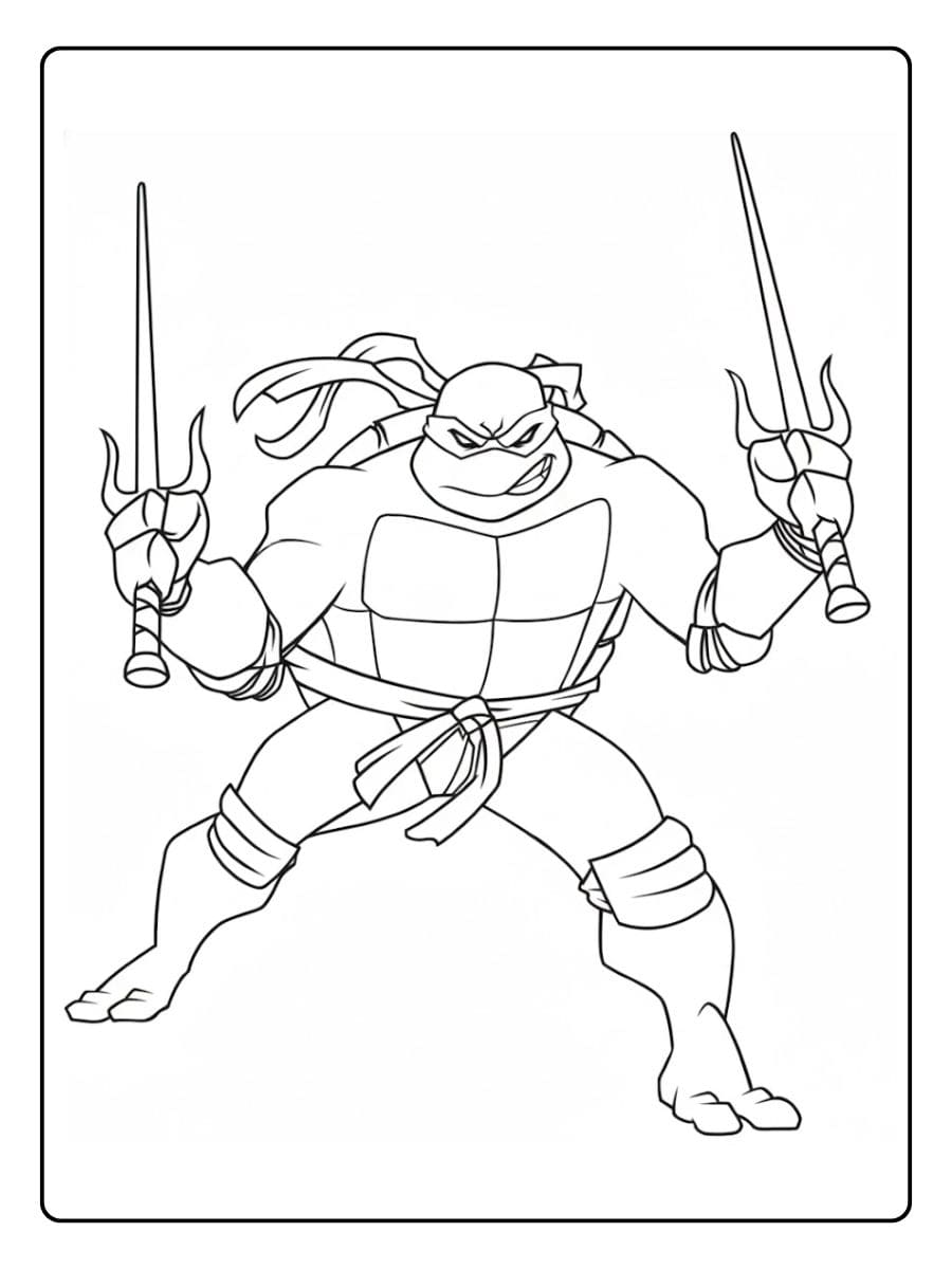 Coloriage Tortues Ninja Raphael au Sais Dessin Noir et Blanc Simple à Imprimer