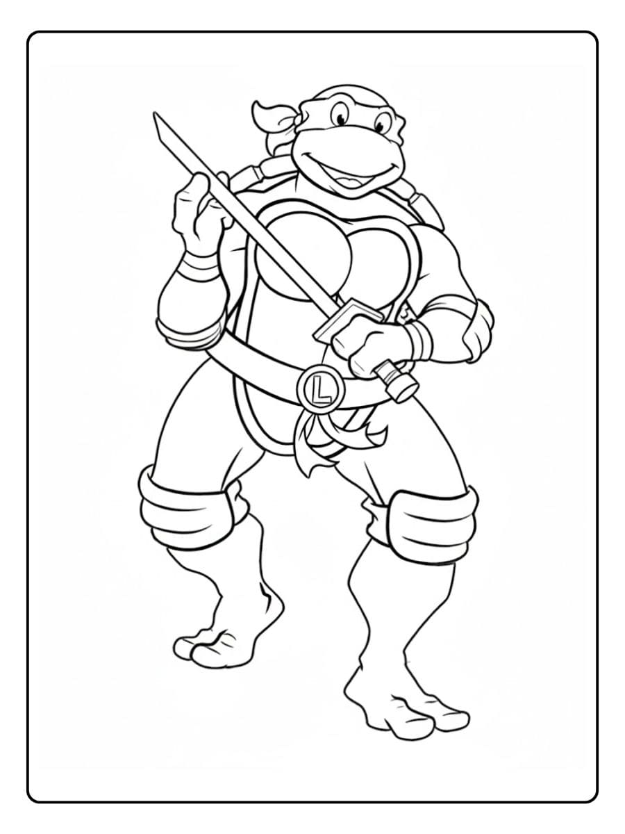 Coloriage Tortues Ninja Simple Leonardo Épée