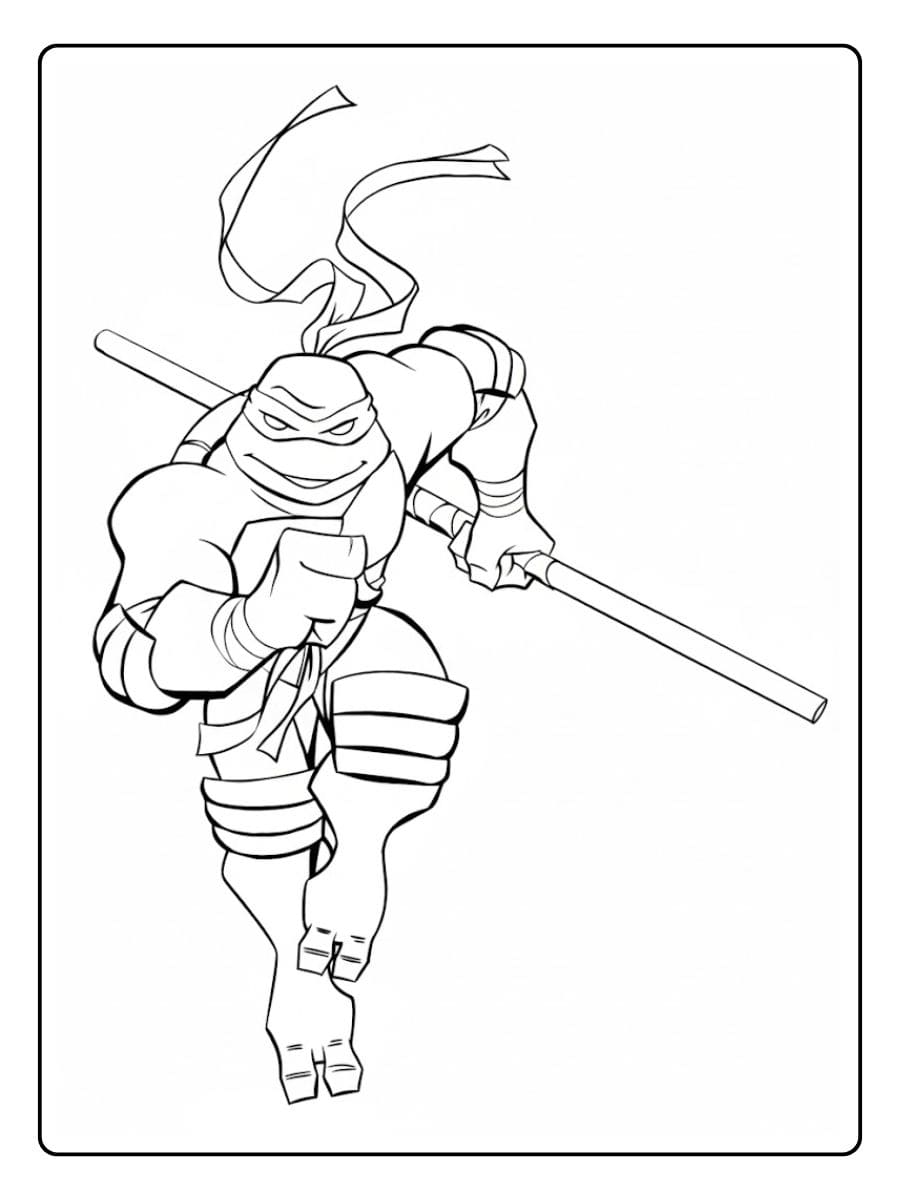 Coloriage Tortues Ninja Simple Raphaël et son Bâton