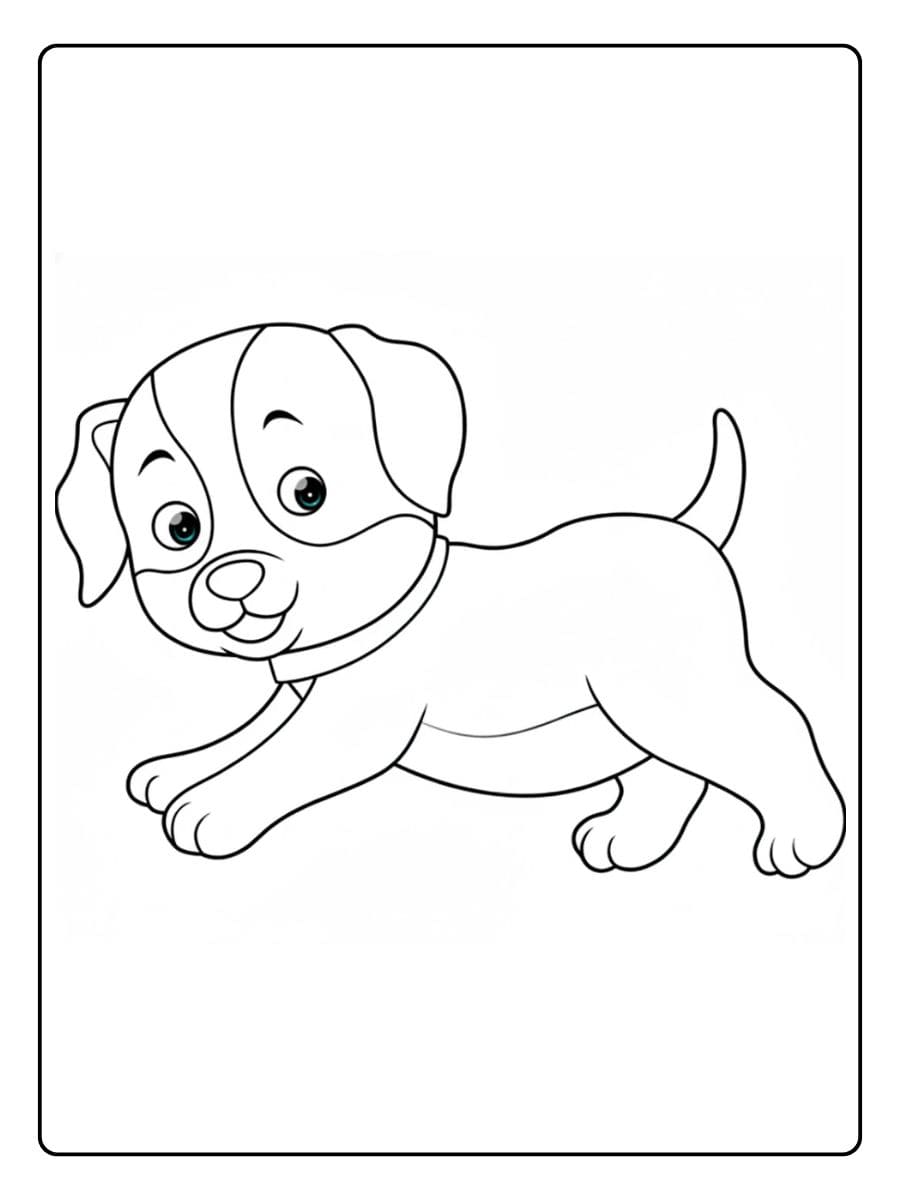 Coloriage chien chiot simple, trait épais