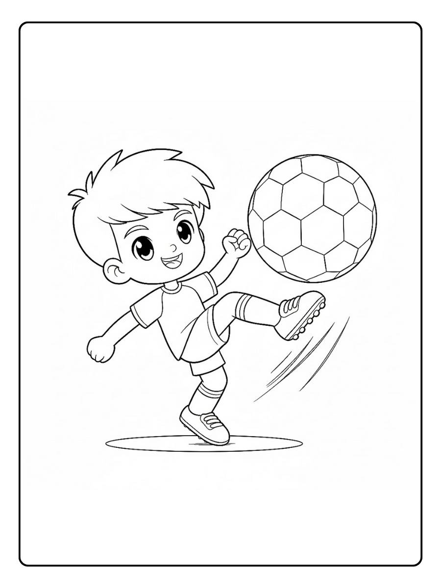 Coloriage de footballeurs garçon contrôlant le ballon