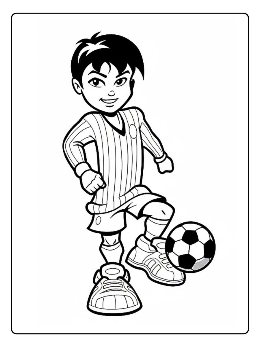 Coloriage de footballeurs garçon jouant au football