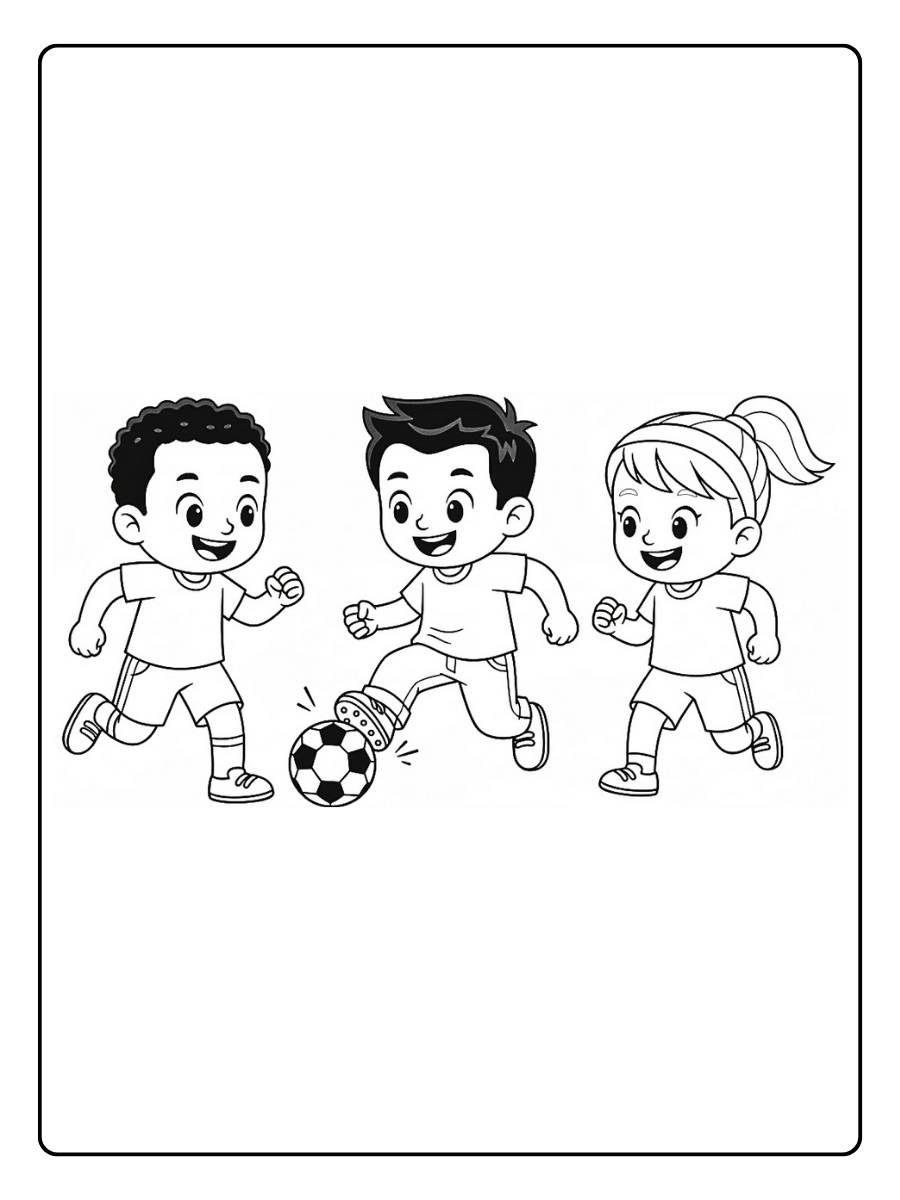 Coloriage de footballeurs groupe d’enfants jouant au football