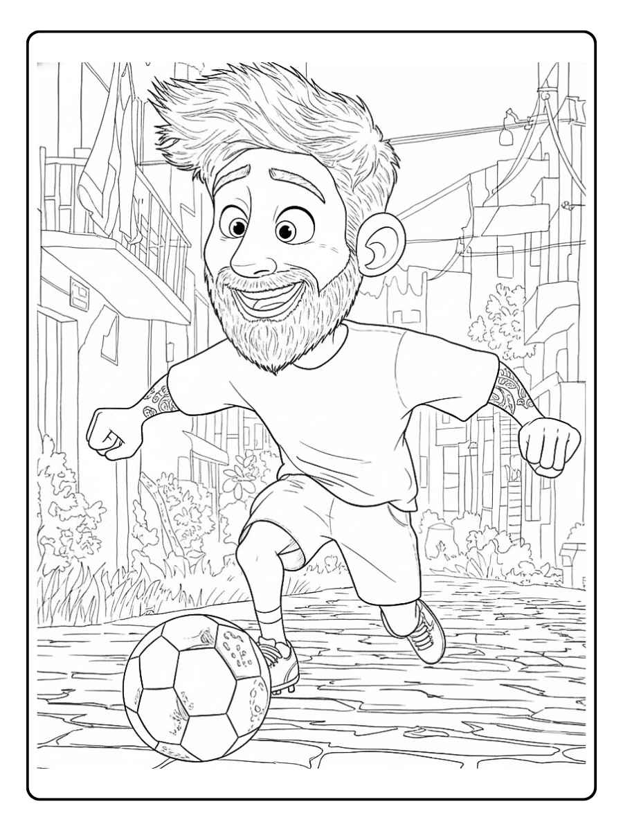 Coloriage de footballeurs joueur courant avec ballon