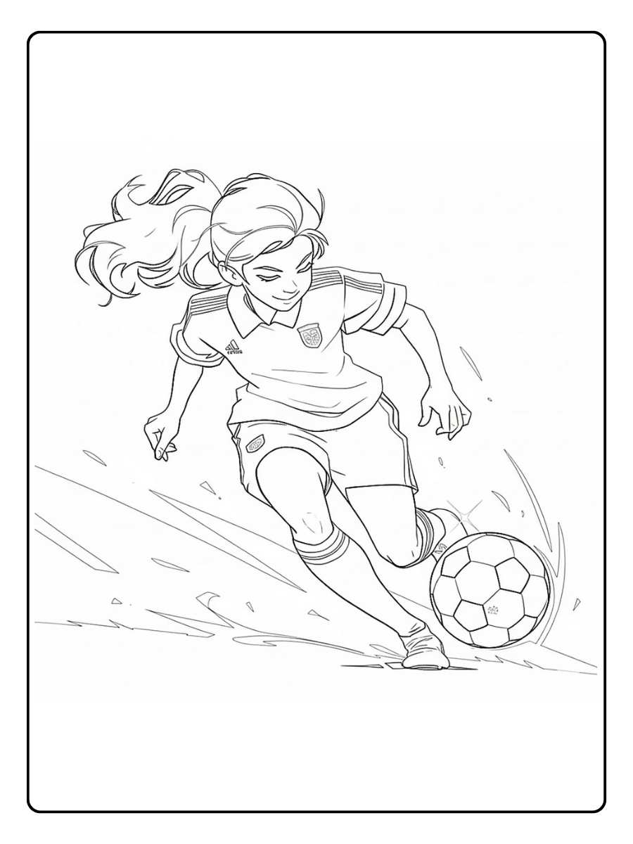 Coloriage de footballeurs joueuse dribblant le ballon