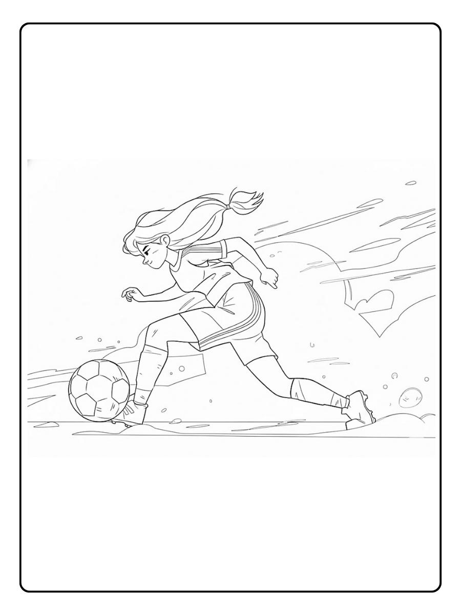 Coloriage de footballeurs joueuse tirant au but