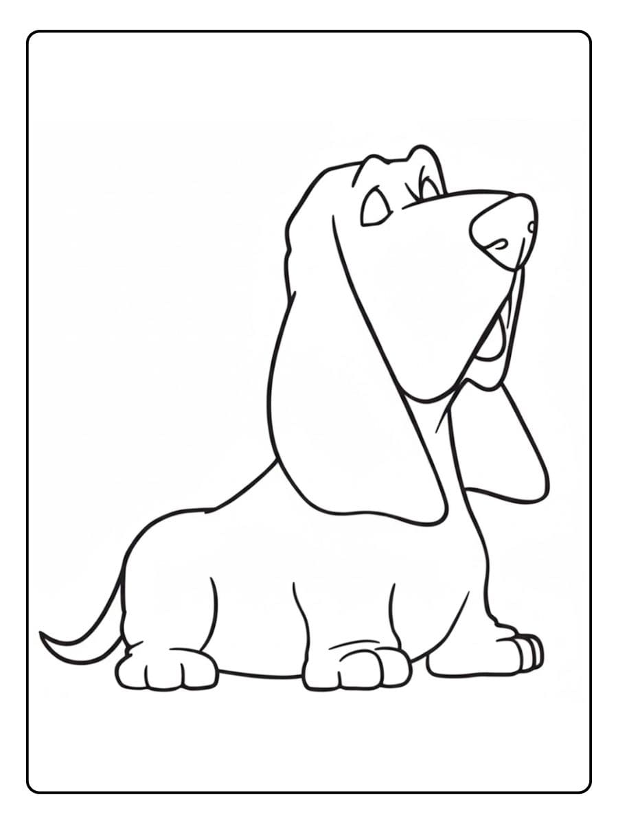 Coloriage d'un chien Basset Hound assis
