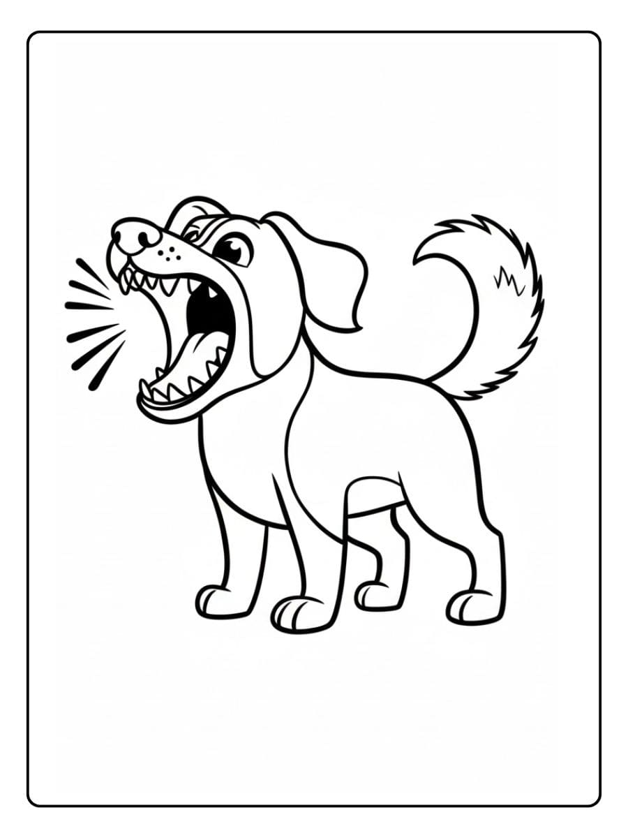 Coloriage d'un chien aboyant au trait simple et épais