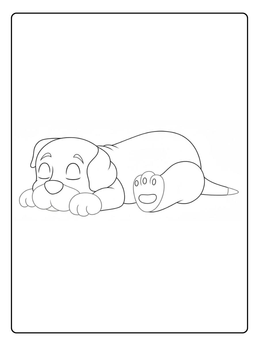 Coloriage d'un chien endormi Tracé simple