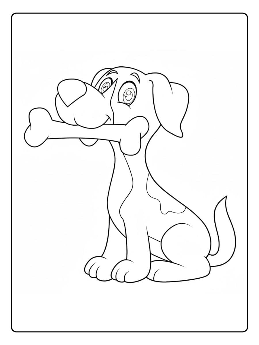 Coloriage d'un chien tenant un os