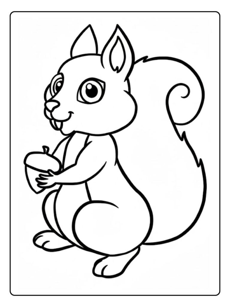 Coloriage Gratuit à Imprimer – Dessins à Colorier PDF & PNG 143 Coloriage écureuil avec noisette simple