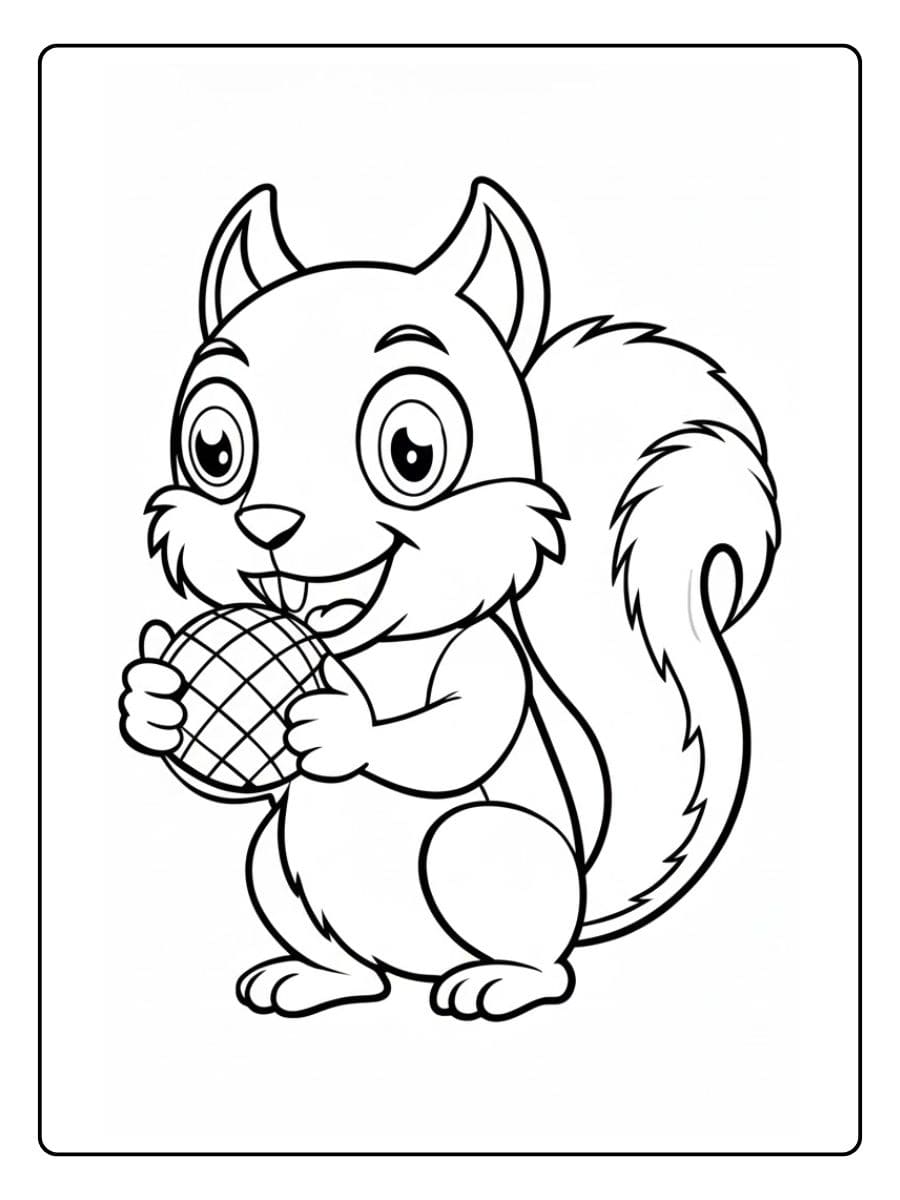 Coloriage écureuil avec sa noisette