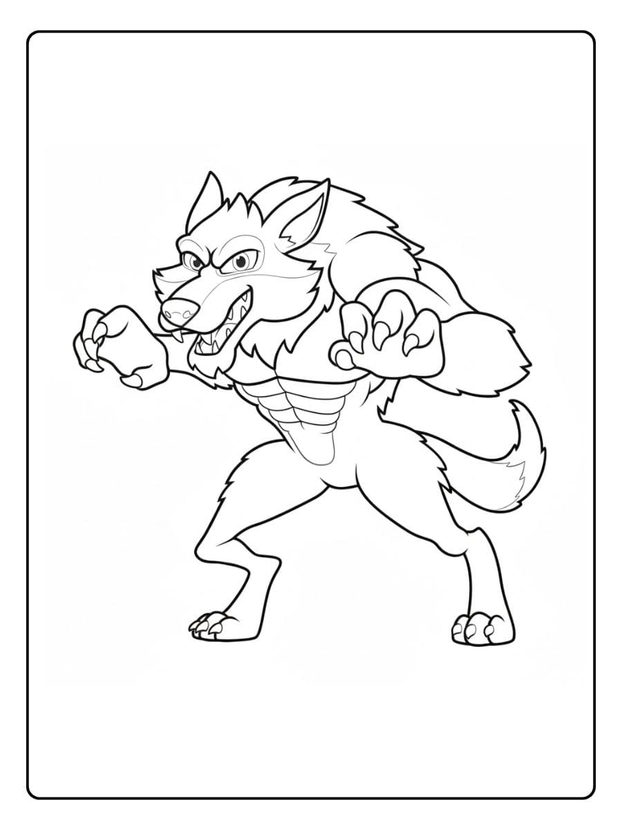 Coloriage loup garou féroce aux grandes griffes