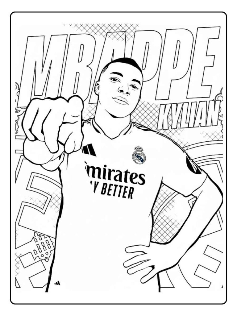 Coloriage Gratuit à Imprimer – Dessins à Colorier PDF & PNG 129 Coloriage mbappe pose confiante