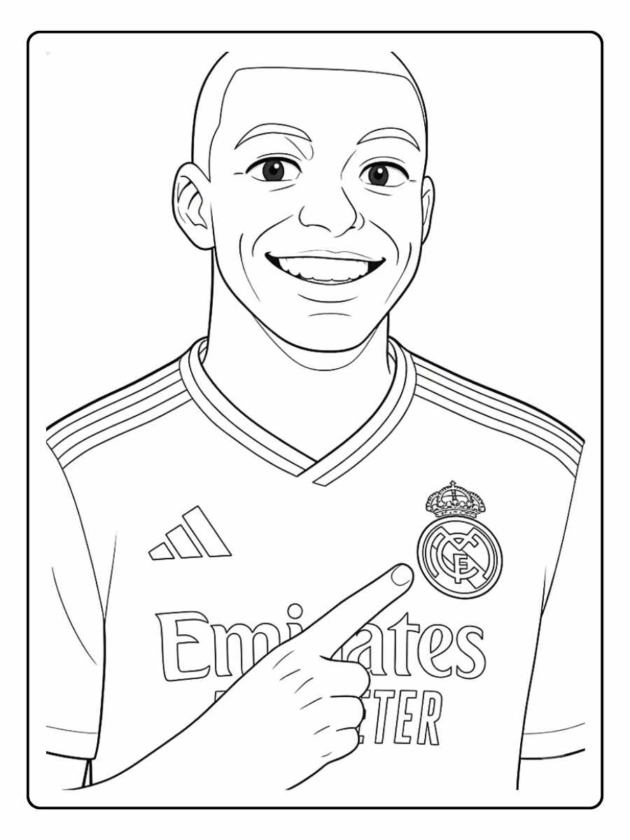 Coloriage mbappe sourire et geste de victoire