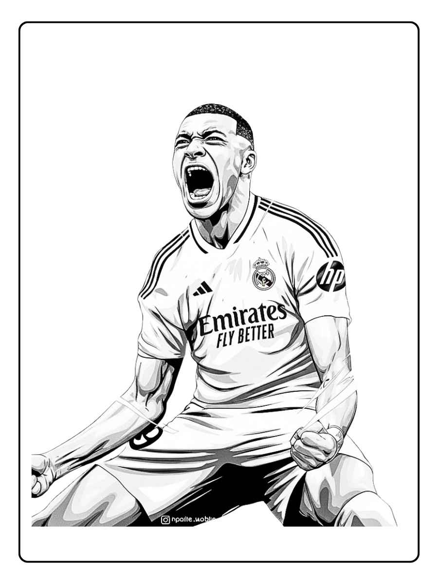 Coloriage mbappe tir puissant