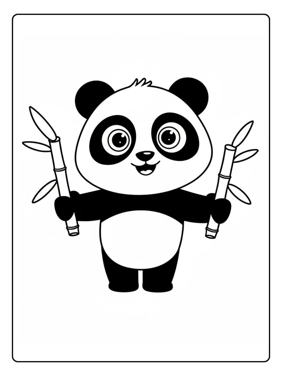 Coloriage panda mignon avec bambou
