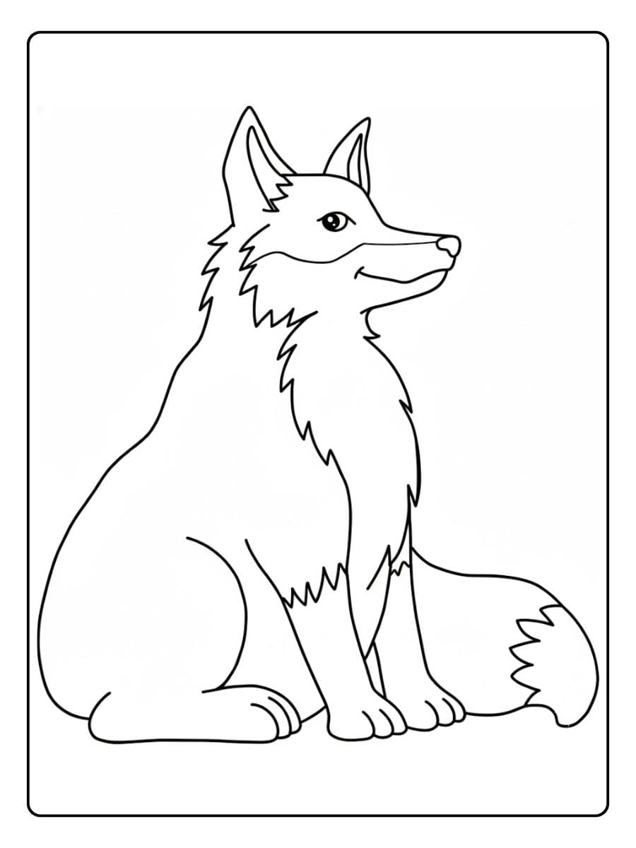 Coloriage renard mignon assis, dessin au trait noir et blanc simple pour enfants