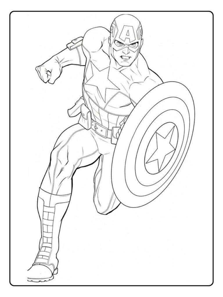 Coloriage Gratuit à Imprimer – Dessins à Colorier PDF & PNG 163 Coloriage super héros Captain America en action
