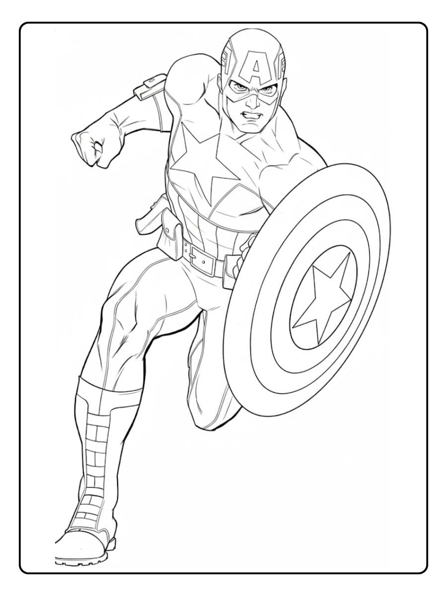 Coloriage super héros Captain America en action